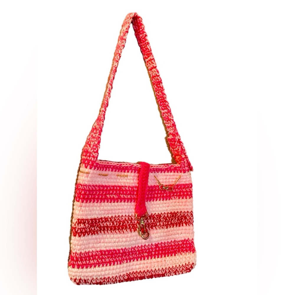 PINK Striped Crochet Shoulder Purse